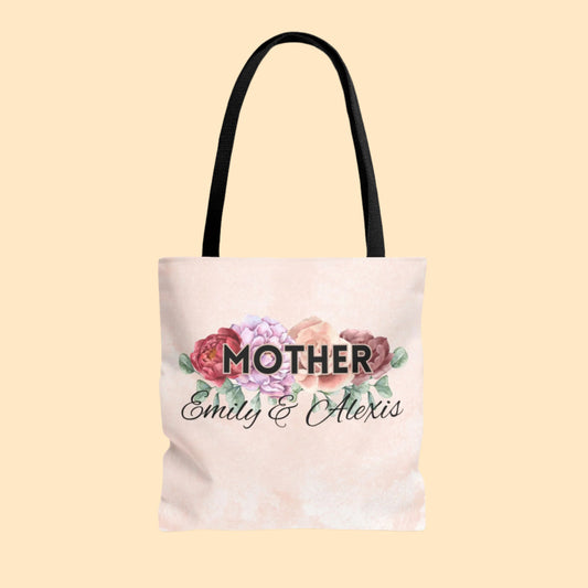 Personalized Bold Floral Mother Tote Bag - Front & Back Design