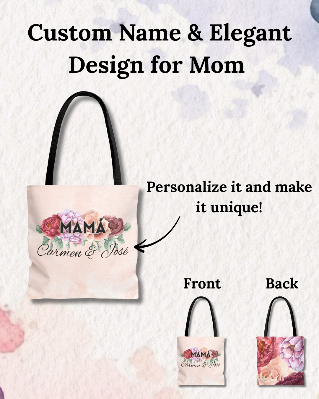 Bold Floral Mamá Tote Bag with Custom Name