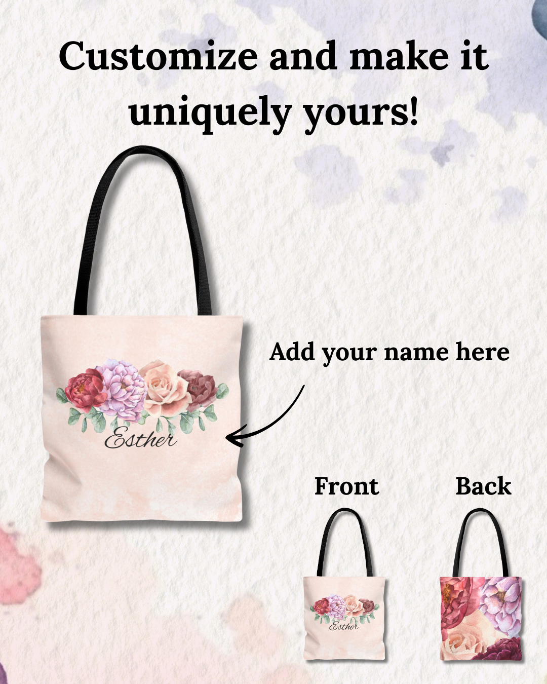 Personalized Bold Floral Tote Bag