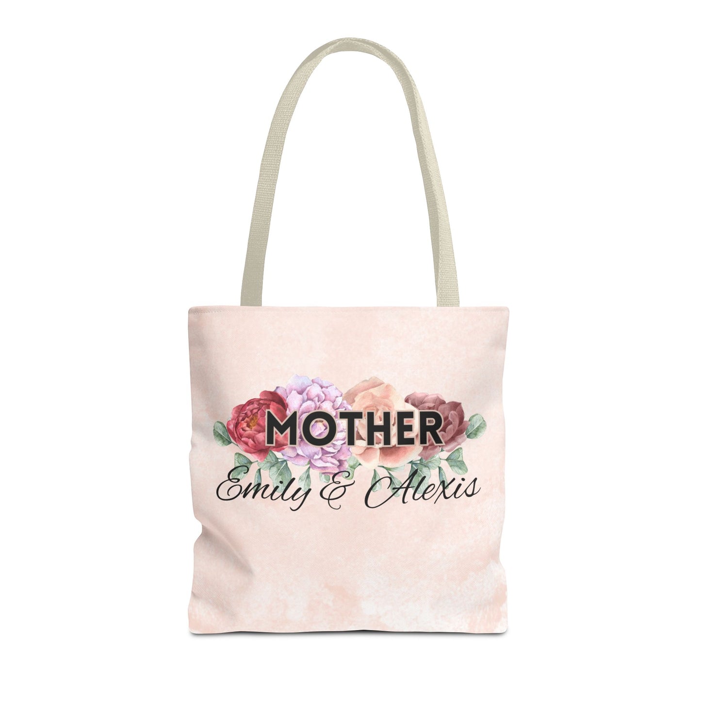 Personalized Bold Floral Mother Tote Bag - Front & Back Design