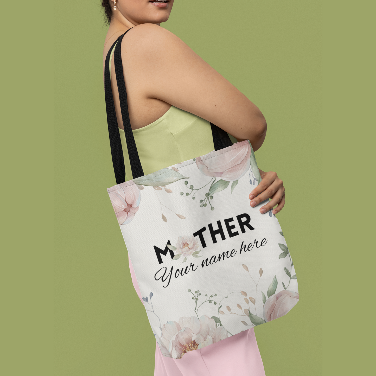 Personalized Soft Floral Mother Tote Bag