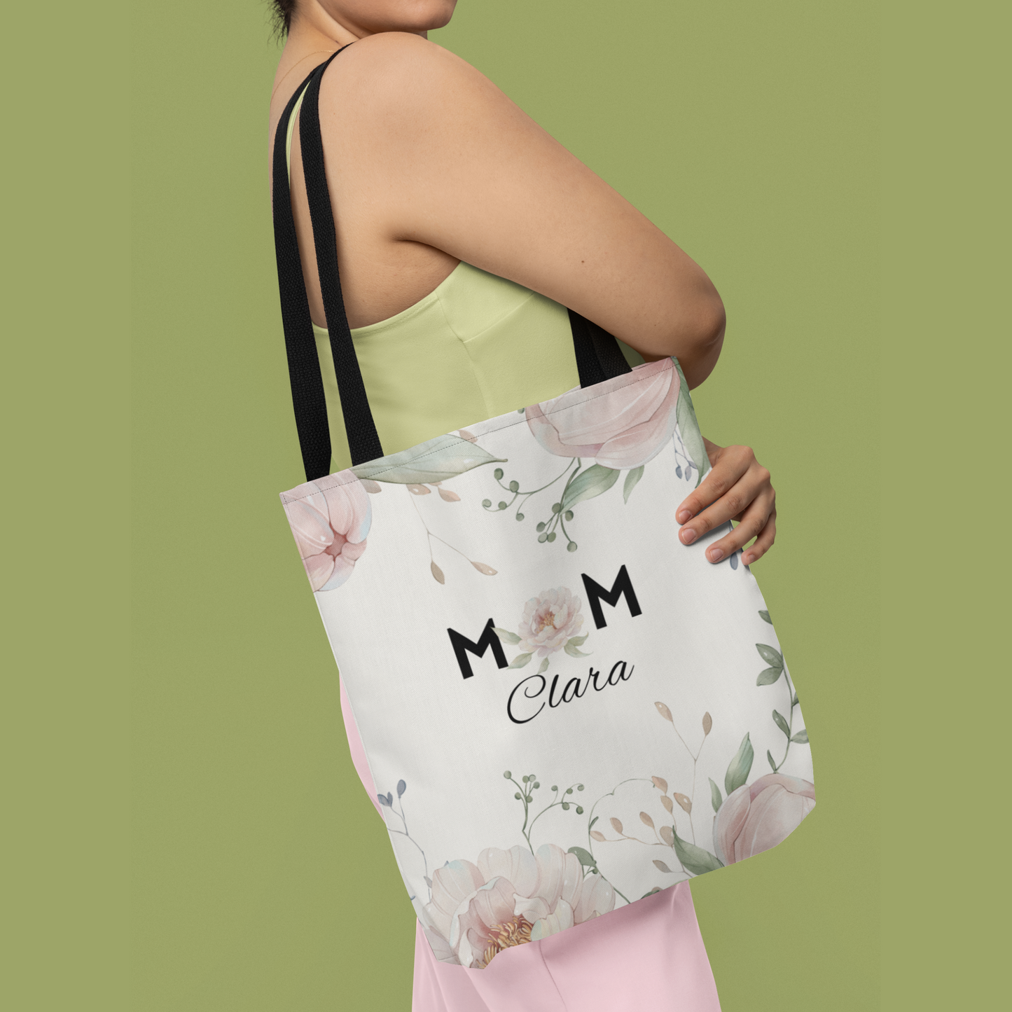 Personalized Soft Floral MOM Tote Bag