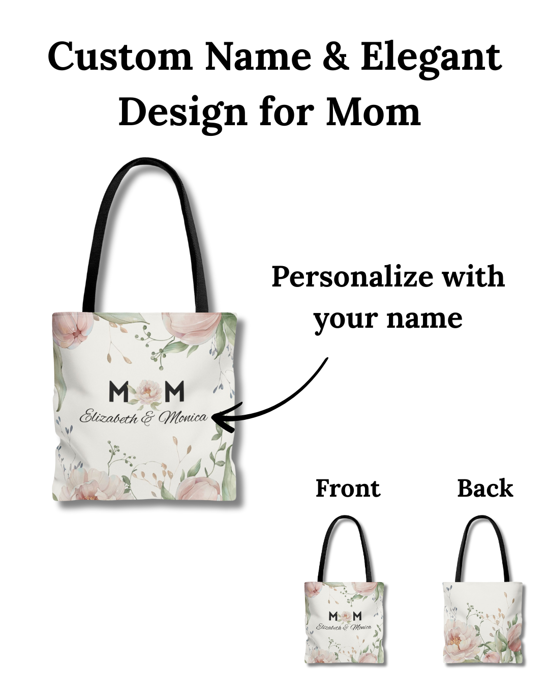 Personalized Soft Floral MOM Tote Bag