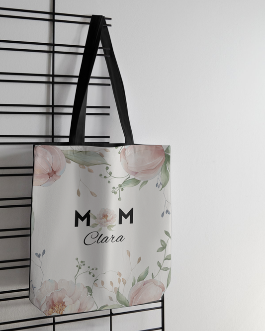 Personalized Soft Floral MOM Tote Bag