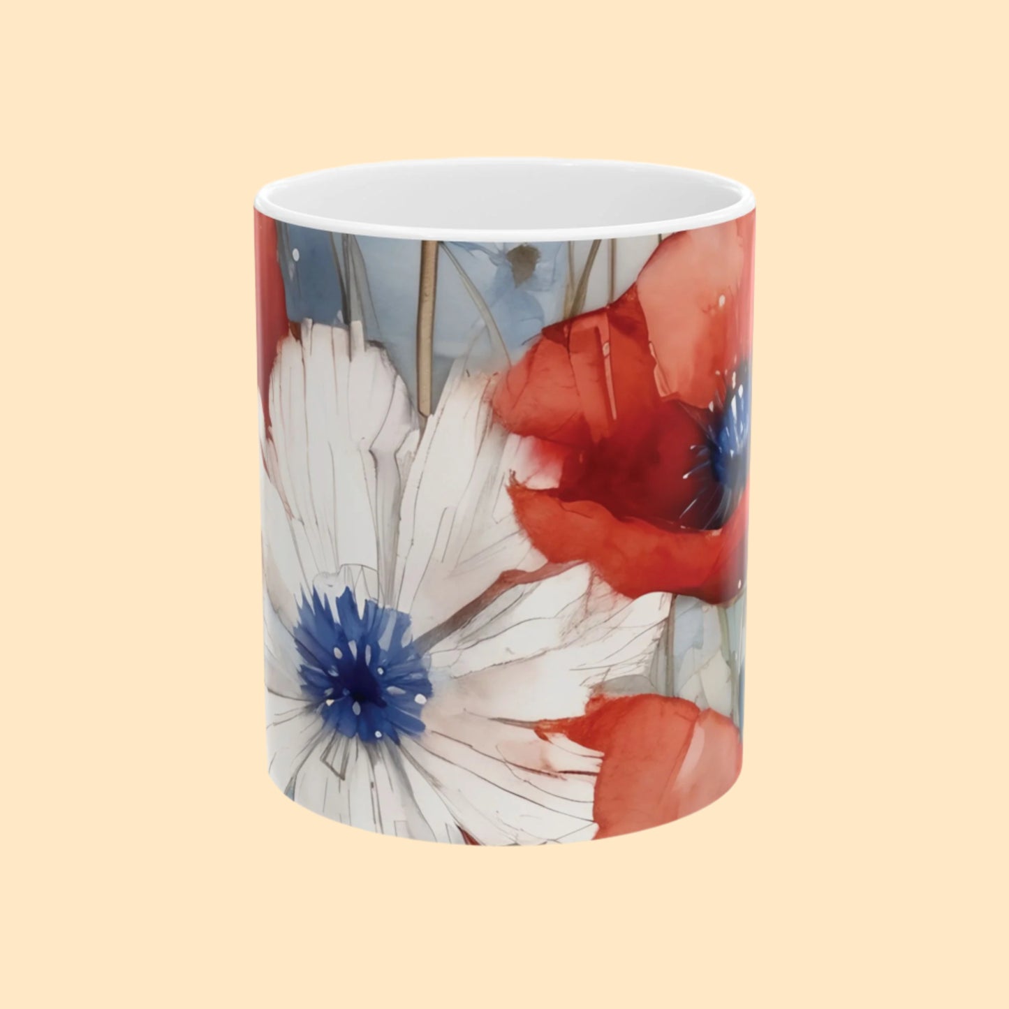 Watercolor Patriotic Floral Mug