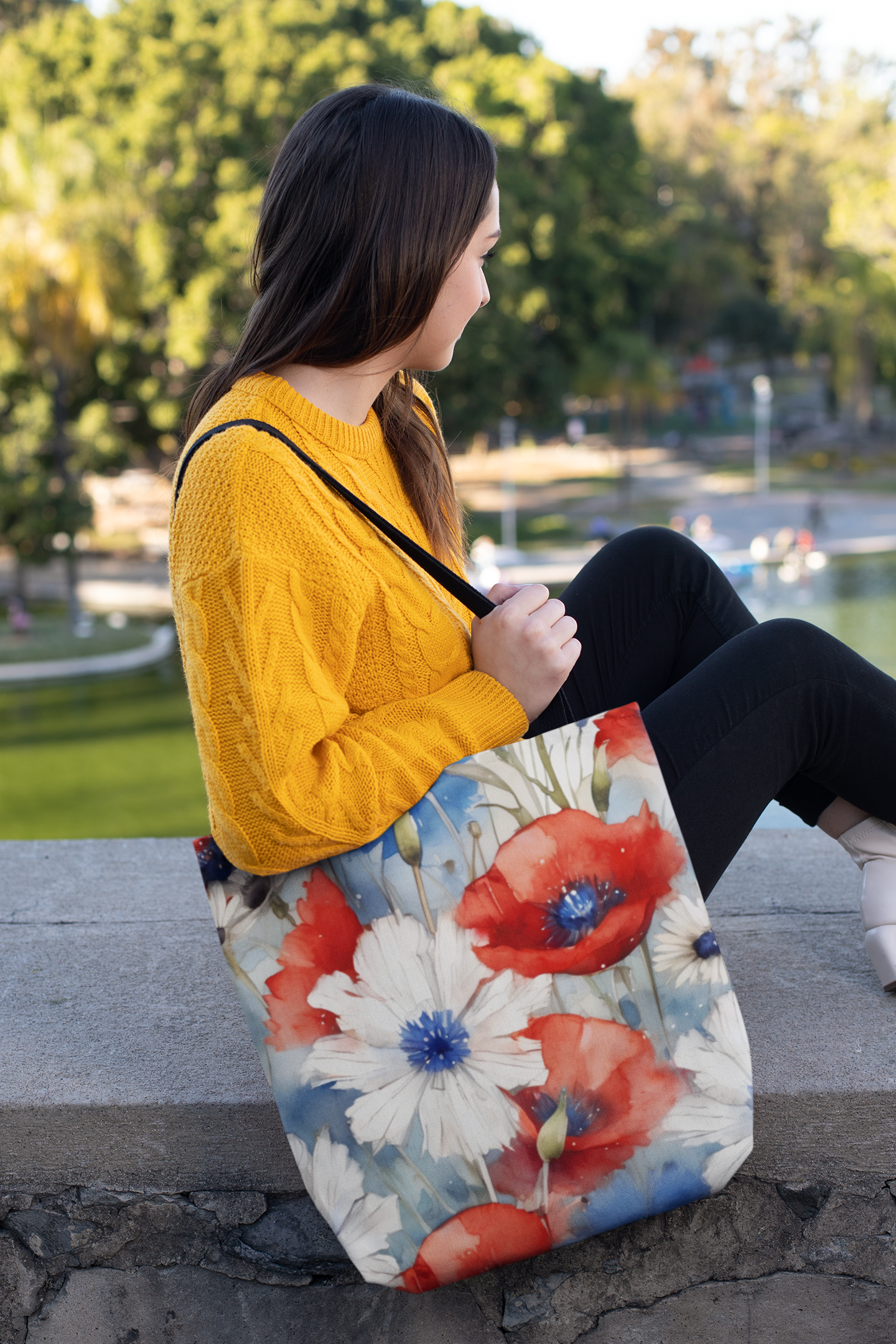 Watercolor Patriotic Floral Tote