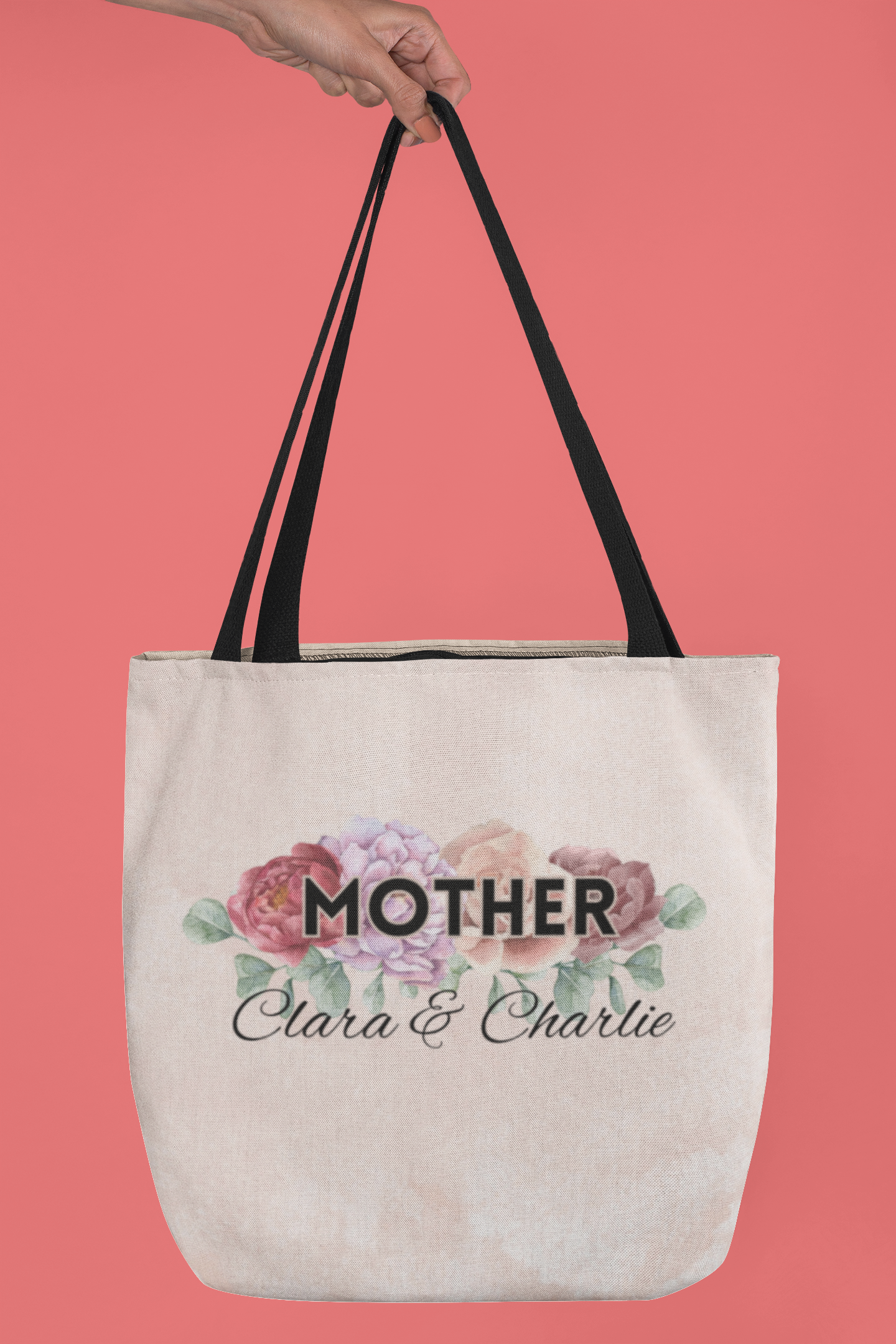 Personalized Bold Floral Mother Tote Bag - Front & Back Design