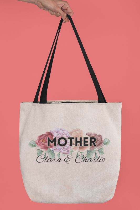Personalized Bold Floral Mother Tote Bag - Front & Back Design