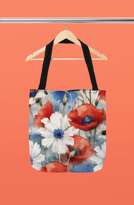 Watercolor Patriotic Floral Tote