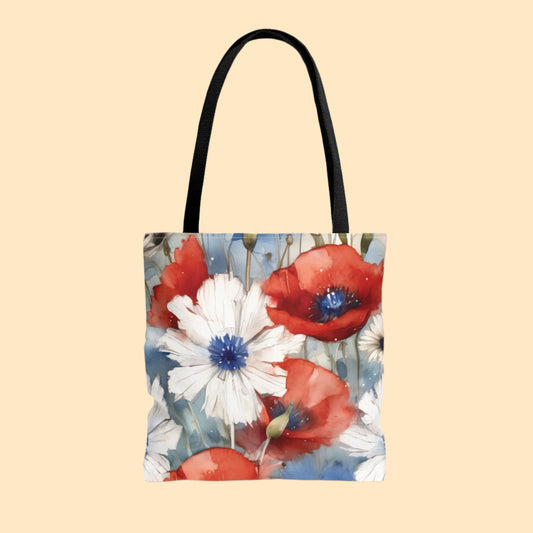 Watercolor Patriotic Floral Tote